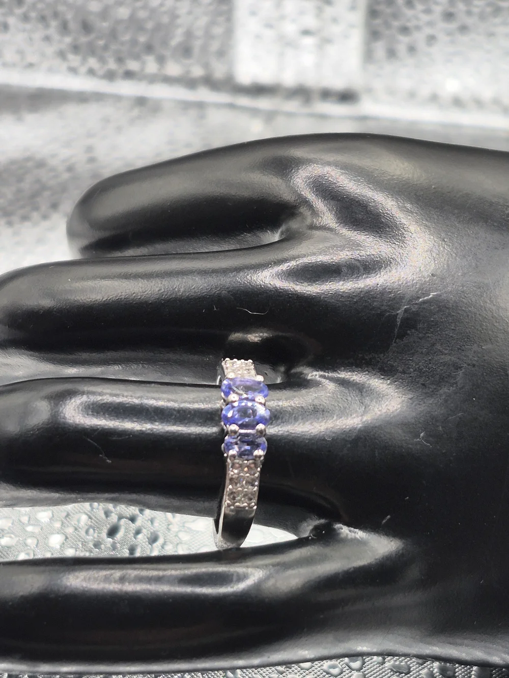 Genuine Three Stone Tanzanite Ring With White Zircon